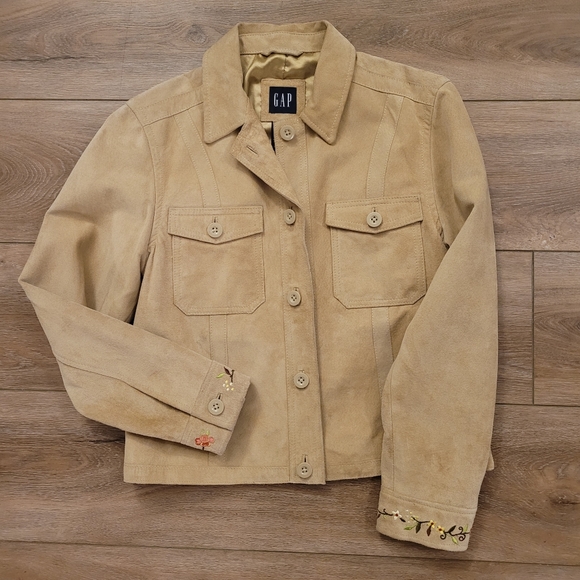 GAP Suede Embroidered Floral 🌼 Jacket XL - Picture 2 of 5